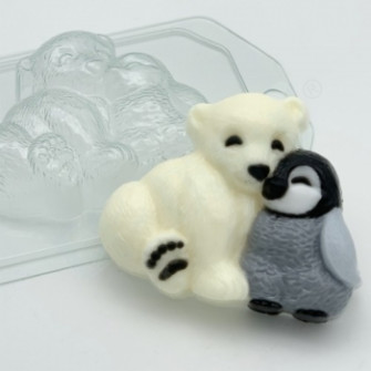 Мишка и пингвин - друзья, форма пластиковая